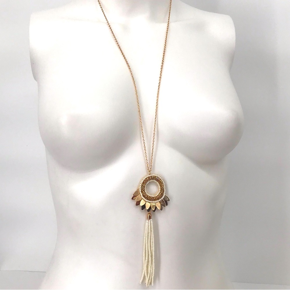 Unique Boho Long Pendant Seed Bead Necklace